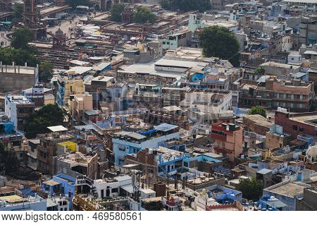 Beautiful Top View Of Jodhpur City From Mehrangarh Fort, Rajasthan, India. Jodhpur Is Called Blue Ci
