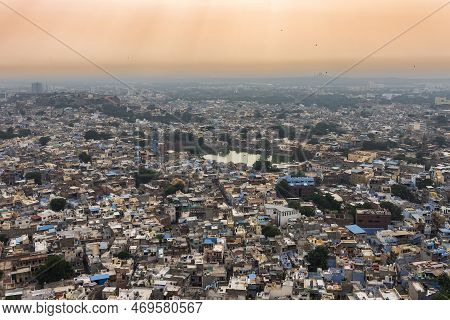 Beautiful Top View Of Jodhpur City From Mehrangarh Fort, Rajasthan, India. Jodhpur Is Called Blue Ci