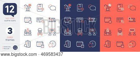 Set Of Fake Information, Online Accounting And Inspect Line Icons. Include Business Podium, Messenge