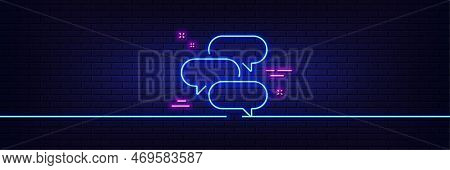 Neon Light Glow Effect. Talk Bubble Line Icon. Speech Bubble Sign. Chat Message Symbol. 3d Line Neon