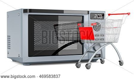 Combination Oven, Microwave With Shopping Cart, 3d Rendering Isolated On White Background