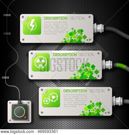 Trio Identic Banners Set Composition As Electronic Devices With Information About Description Sectio