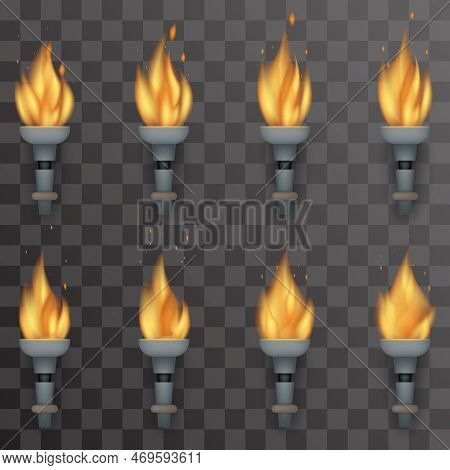 Torch Fire Animation Frames On Transparent Background. Animation Flambeau Or Torch, Fire Torch Flamm