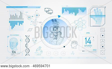 Set Of Infographic Elements About Microscopy And Biomedical Research.