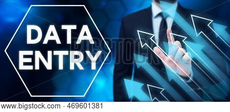 Sign Displaying Data Entry. Business Approach Process Of Inputting Data Or Information Into The Comp