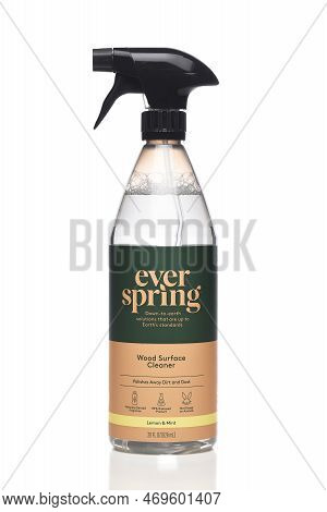 Irvine, California - 27 Jan 2023: A Plastic Spray Bottle Of Ever Spring Wood Surface Cleaner, Lemon 