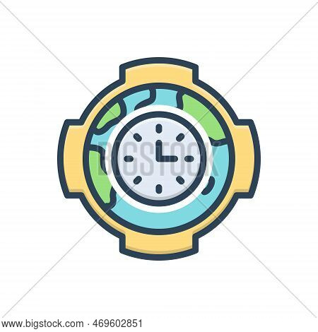 Color Illustration Icon For Gmt Map Time Greenwich-mean-time International Reminder Worldwide