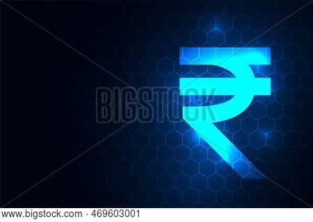 Glowing Digital Indian Rupee Futuristic Concept Background Vector