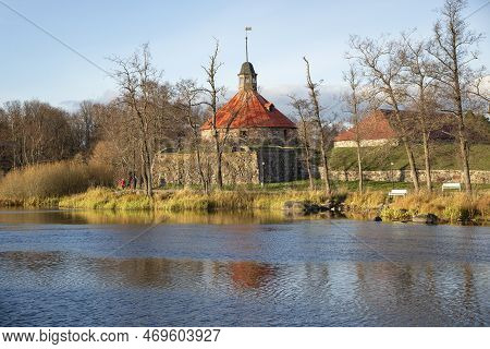 Sunny October Day Near The Ancient Fortress Korela. Priozersk Leningrad Region, Russia