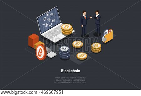 Blockchain And Cryptocurrency. Businessmen Working On Blockchain Startup And Technology Of Crypto Tr