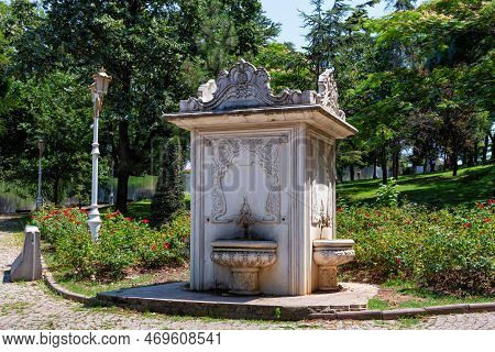 One Of The Ancient Fountains In The Gulhane Park, Istanbul, Turkey.