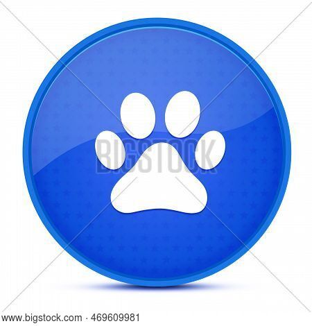 Dog Or Cat Paw Print Aesthetic Glossy Blue Round Button Abstract Illustration