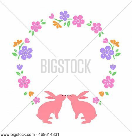 Easter Floral And Rabbits Frame. Suitable For Social Media Posta, Mobile Apps, Card, Invitation, Ban