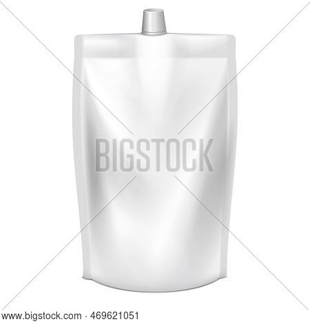 Doypack Vector. Blank Doy Pack With Spout Lid. Liquid Product Doypack, Template Doypack With Lid, Cl