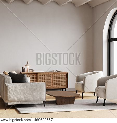 3d Interior Of A Japandi Style Interior Living Room A Design With Simplicity, Natural Elements, And 