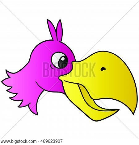 The Head Of The Big Beaked Parrot Is Happy. Doodle Icon Drawing, Vector Illustration Carton Emoticon