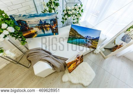 Modern Lliving Room Interior With Venice, Italy, Canvas On The Wall - It Is My Photo Available In Sh
