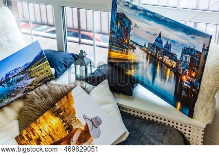 Modern Lliving Room Interior With Venice, Italy, Canvas On The Wall - It Is My Photo Available In Sh