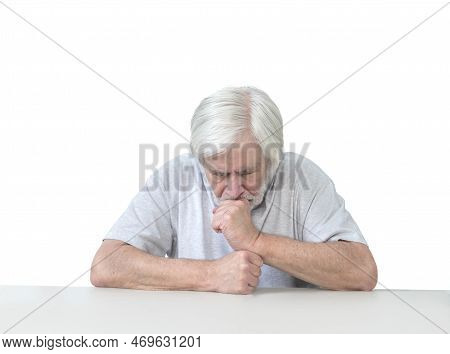 White-haired Old Man In Grief, Worry Or Prayer