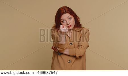 Angry Aggressive Redhead Woman Showing Fig Negative Gesture, You Dont Get It Anyway. Rapacious, Avar