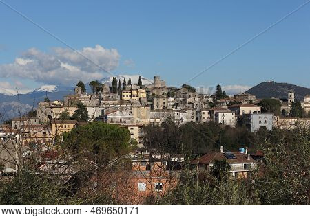 Pico, Italy - January 24, 2023: The Historic Center Of Pico In Ciociaria And The Mountains Of Valle 