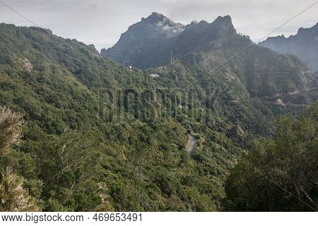 Green Mountains In A Misty Haze. High In The Mountains.