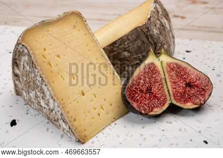 Pieces Of Cheese Tomme De Montagne Or Tomme De Savoie Made From Cow Milk In French Alps