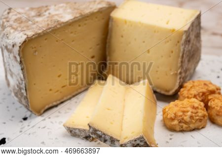 Pieces Of Cheese Tomme De Montagne Or Tomme De Savoie Made From Cow Milk In French Alps