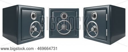 Set Of Realistic Safe. 3d Vector Render.