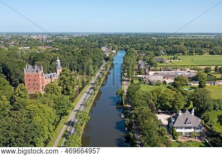 Aerial From The River Vecht With Castle Nijenrode In The Netherlands