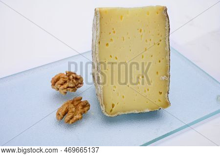 Piece Of Cheese Tomme De Montagne Or Tomme De Savoie Made From Cow Milk In French Alps