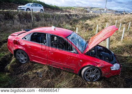Kilmacolm, Uk, January 28th 2023, Car Crash In Rural Countryside Between Kilmacolm And Port Glasgow