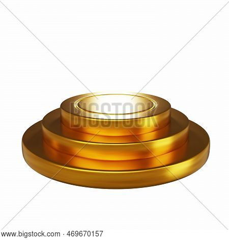 3d Golden Podium Realistic Render, Metal Stage Platform, Ceremony Premium Award Stand On White. Prod