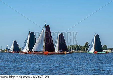 Traditional Frisian Wooden Sailing Ships In A Yearly Competition In The Netherlands