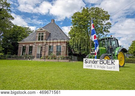 Friesland, Netherlands - July 5, 2022: Farmers Protesting Against Government Decisions Concerning Ni