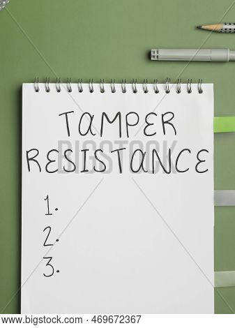 Text Caption Presenting Tamper Resistance. Word For Resilent To Physical Harm, Threats, Intimidation