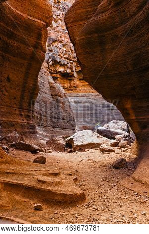 Scenic Limestone Canyon, Barranco De Las Vacas In Gran Canaria, Canary Islands, Spain