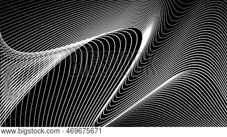 Black And White Abstract Lines Background. Line Wave Design Template.