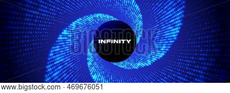 Dots Vortex. Speed Of Light, Neon Glowing Twisted Background. Glowing Dots Spiral. Swirling Particle