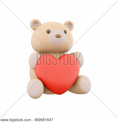 3d Render Icon Of Teddy Bear Toy With A Heart. 3d Rendering Icon Teddy Bear Toy With Heart. Teddy Be