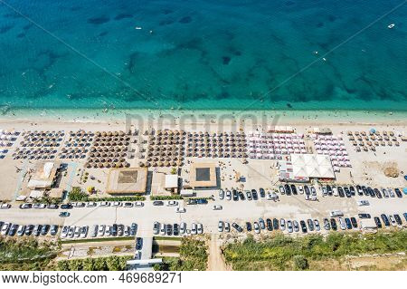 Part Of 7 Km Long Beach In Village Borsh, Albania In Summer 2022