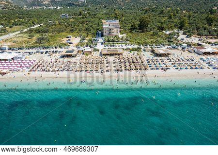 Part Of 7 Km Long Beach In Village Borsh, Albania In Summer 2022