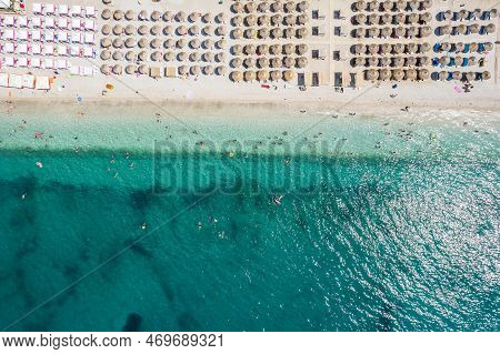 Part Of 7 Km Long Beach In Village Borsh, Albania In Summer 2022
