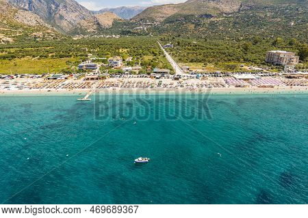 Part Of 7 Km Long Beach In Village Borsh, Albania In Summer 2022