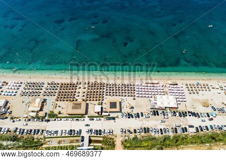 Part Of 7 Km Long Beach In Village Borsh, Albania In Summer 2022
