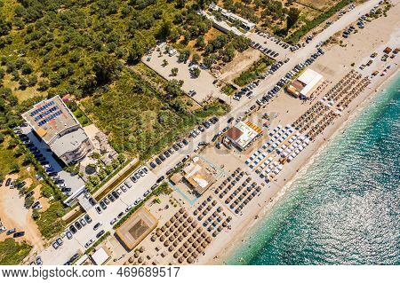 Part Of 7 Km Long Beach In Village Borsh, Albania In Summer 2022