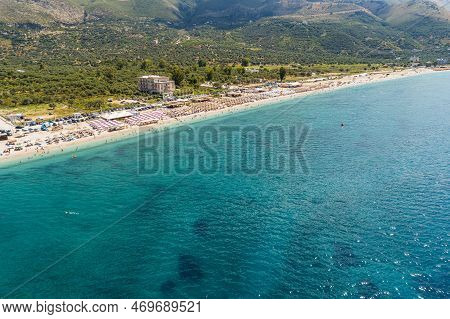 Part Of 7 Km Long Beach In Village Borsh, Albania In Summer 2022