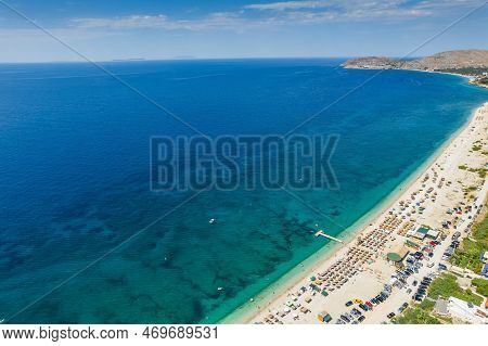 Part Of 7 Km Long Beach In Village Borsh, Albania In Summer 2022