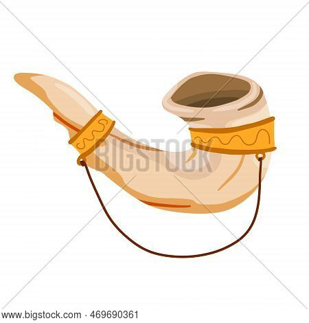 Jewish Horn Shofar. Ritual Religious Ancient Trumpet. Flat Cartoon Illustration