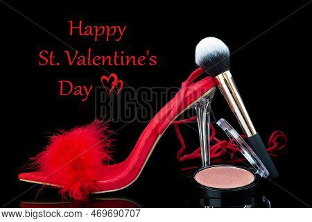 Sexy, Red Strappy High Heel Shoes With Box On A Black Background